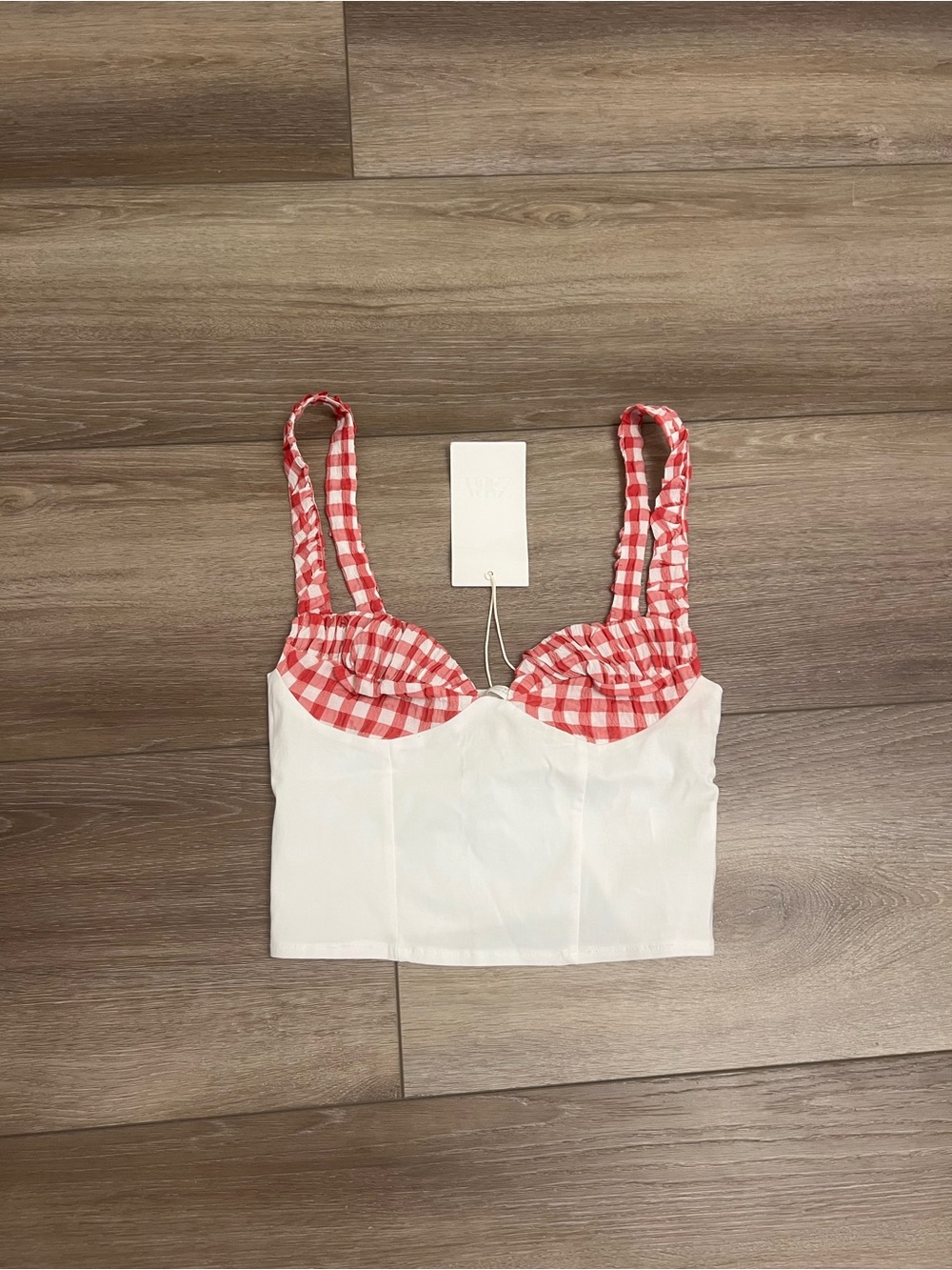 Zara White Bustier Camisole with Red Gingham Cups